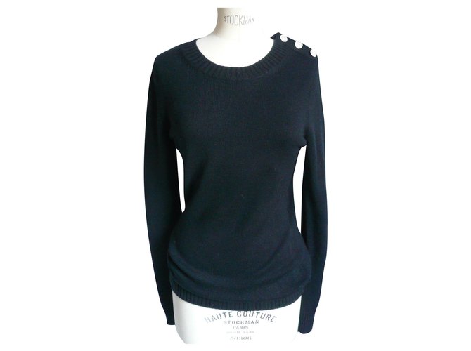 CHANEL Black cashmere long sweater T40 Bon état  ref.266596