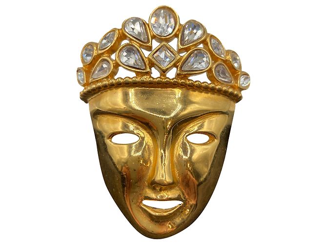 Goossens Broche Goosens Strass Face con corona Dorado