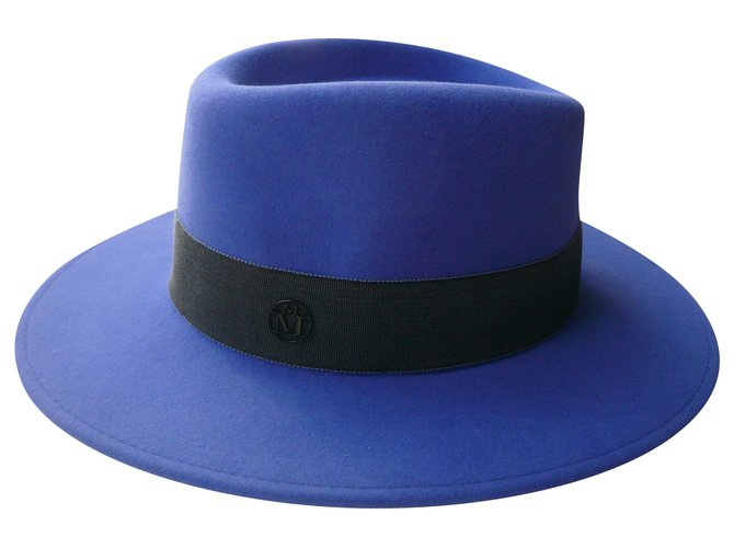 MAISON MICHEL Sombrero de fieltro Azul petróleo TL Lana  ref.266607