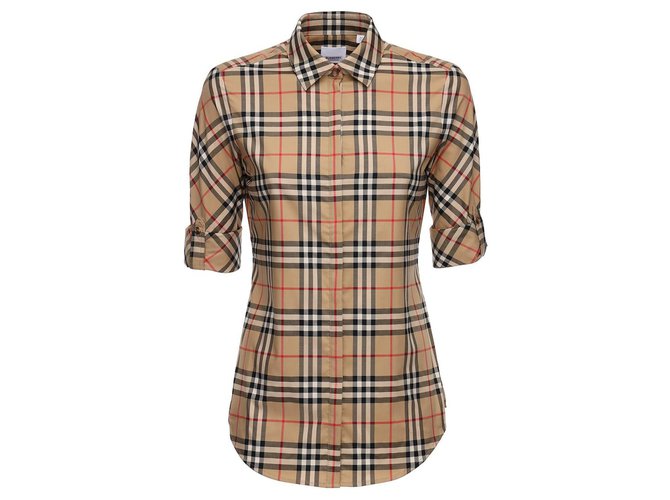 BURBERRY LUKA CHECKED STRETCH COTTON BLEND SHIRT Multiple colors Beige  ref.266612
