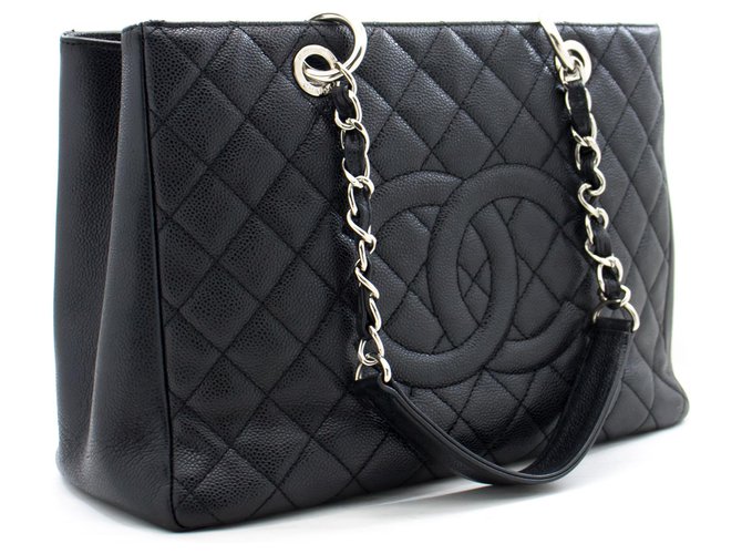 CHANEL Caviar GST 13" Grand Shopping Tote Chain Shoulder Bag Black Leather  ref.266649