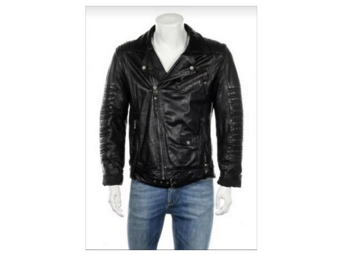 Autre Marque REVIEW Fashion Quality Garments Germany - lined Breasted BRANDO Style Leather Biker Jacket, SIZE M Black  ref.266898