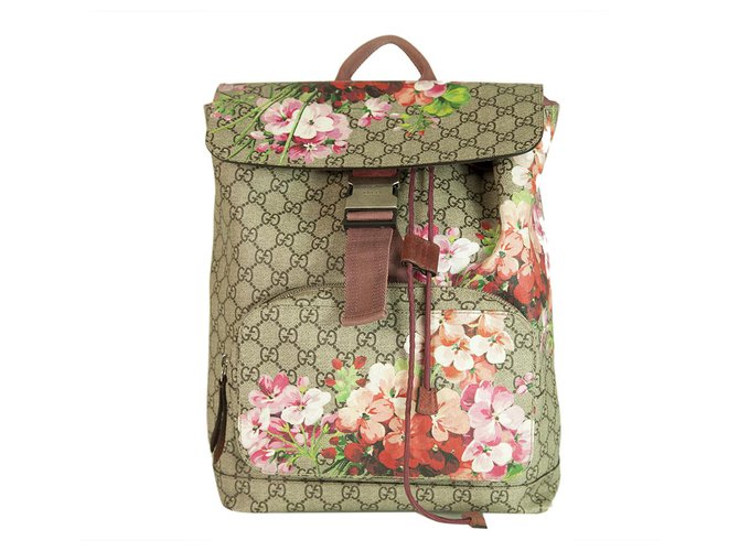 Mochila GUCCI Bege / Rosa GG Monogram Coated Canvas GG Blooms Edição limitada Multicor Suécia Algodão  ref.266967