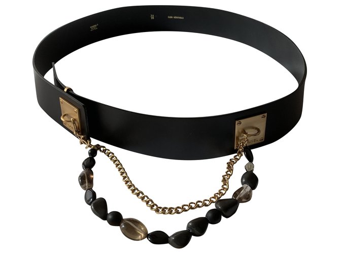 Chanel Belts Black Gold hardware Leather Pearl Chain  ref.267052