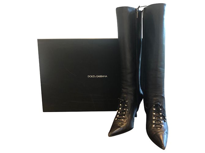 Botas altas de piel negra Dolce & Gabbana Negro