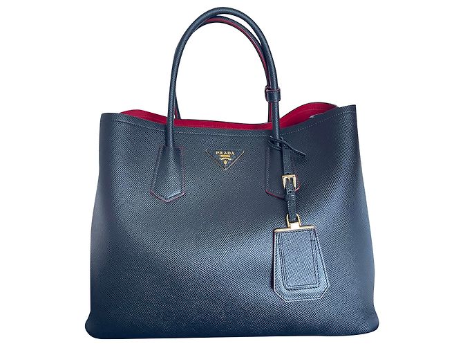 Prada Borsa in pelle saffiano foderata Nero Rosso 