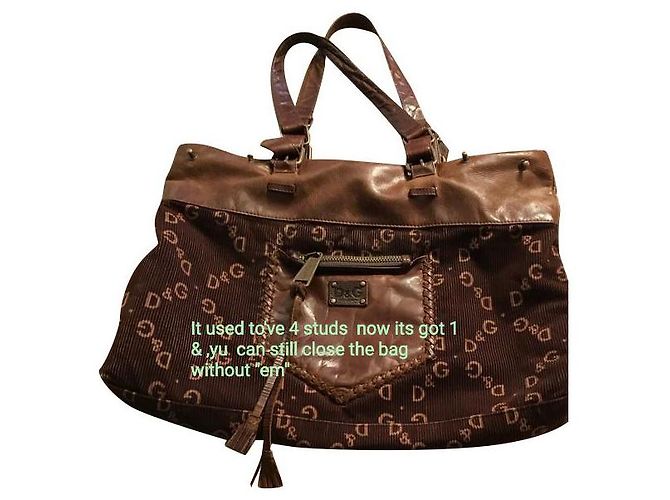 Borsa tote Dolce & Gabbana in pelle e velluto a coste marrone