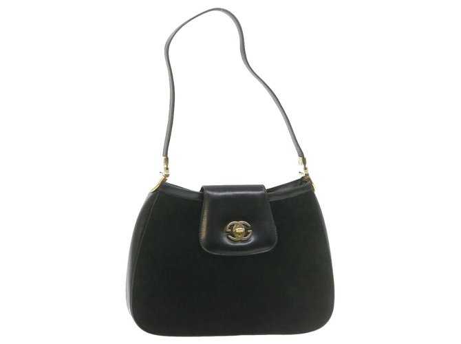 Chanel shoulder bag Black Suede  ref.267635