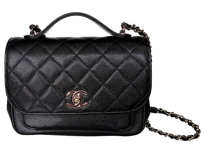 Timeless Chanel Bolsa pequena aba com alça Preto