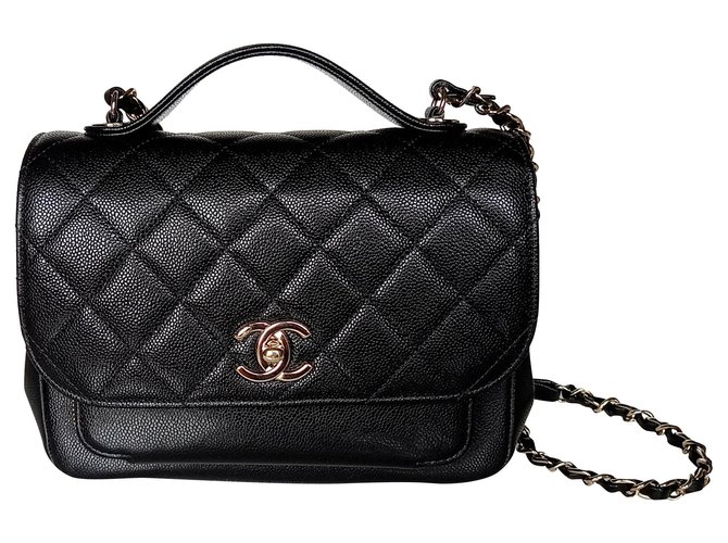 Classique Chanel Petit sac à rabat avec poignée Cuir Noir  ref.267895