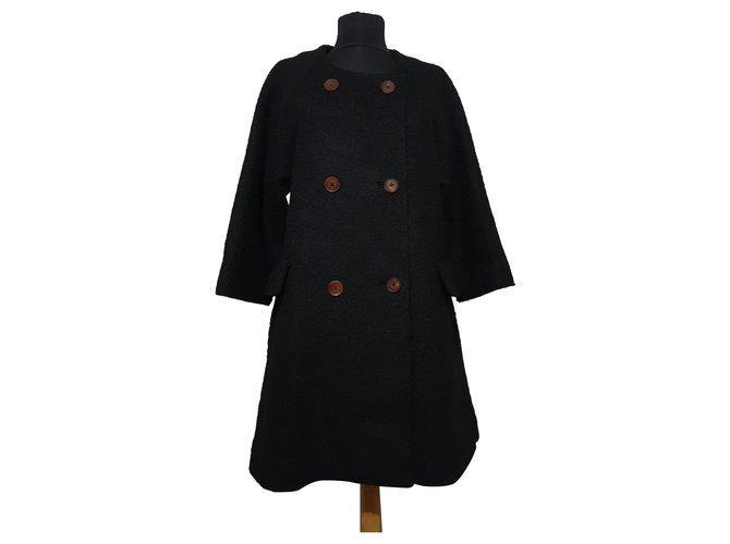 Ganni Coats, Outerwear Black Polyester Wool  ref.267961