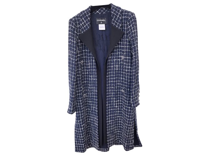 Chanel 8Precioso abrigo de tweed K $ Azul marino  ref.268100