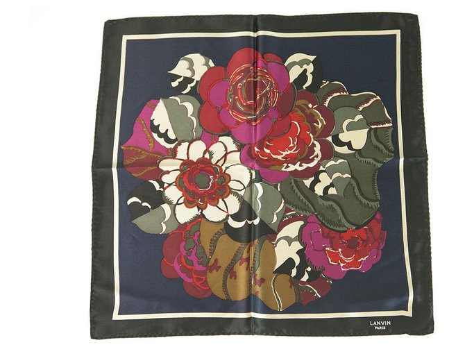 LANVIN 100% Lenço quadrado de bolso masculino floral multicolorido de seda , soberba Multicor  ref.268108