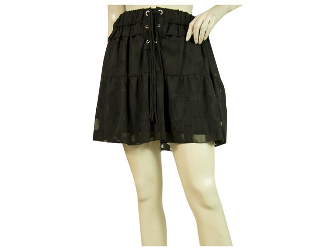 IRO "Carmel" Minifalda plisada de gasa negra con gradas Talla 36 Negro Poliéster  ref.268119