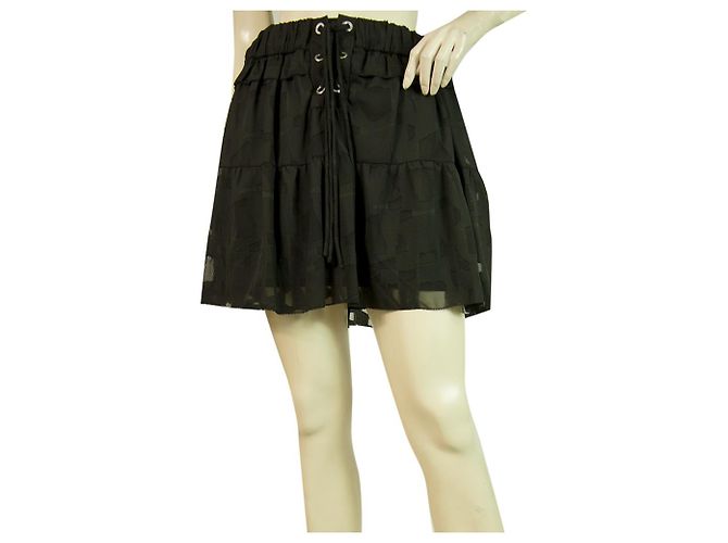 IRO "Carmel" Minifalda plisada de gasa negra con gradas Talla 36 Negro