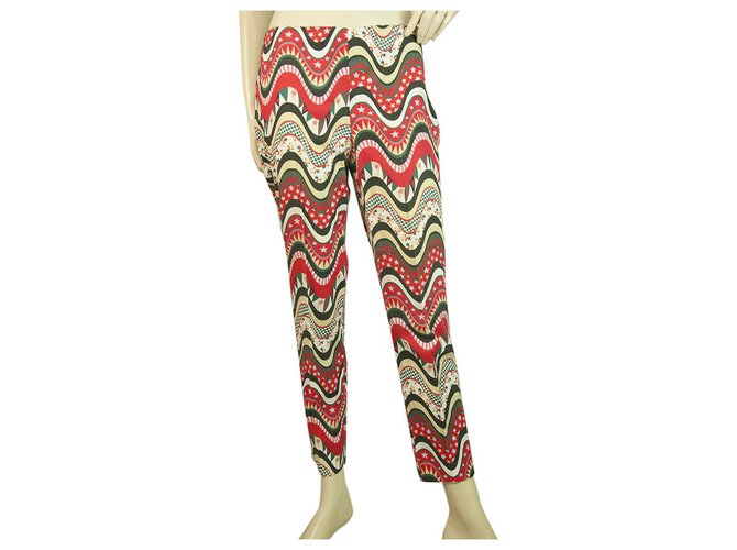 Pantaloni estivi in misto cotone con motivo a onde rosse Missoni taglia 40 Multicolore Elastan  ref.268120