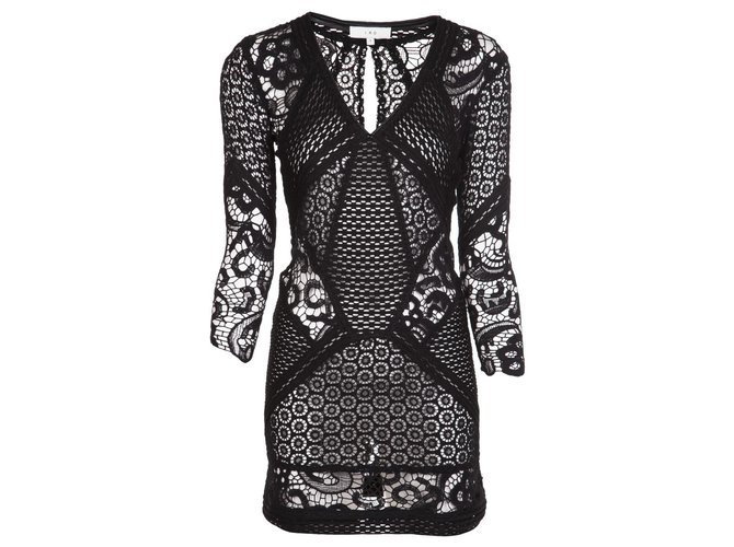 Vestido de crochet con abertura Rovea de IRO Negro Algodón  ref.268186