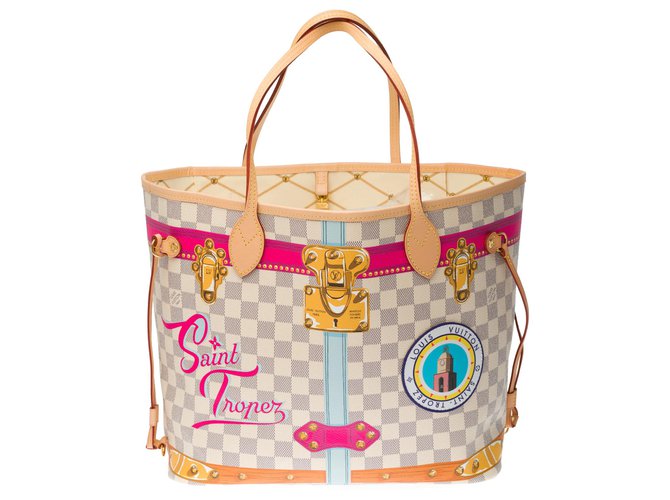 NEU- Sammler- Limited Edition Einkaufstasche "Saint-Tropez 2018"Louis Vuitton Neverfull MM in Monogramm Leinwand , neue Bedingung! Pink Beige Leder  ref.268218