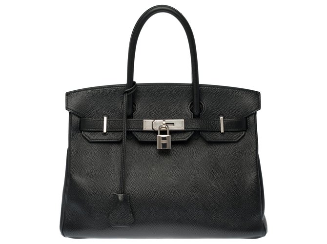 Splendide Hermès Birkin 30 en cuir Epsom noir, garniture en métal argent palladium  ref.268233