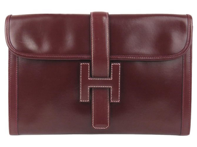 Hermès Hermes Red Jige PM Leder Clutch Bag Rot Bordeaux Kalbähnliches Kalb  ref.268322