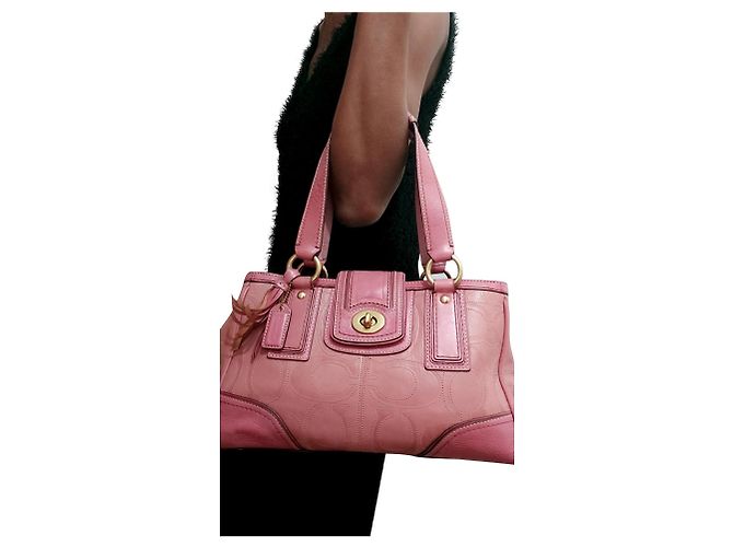 Sac cabas Coach Turnlock en cuir rose