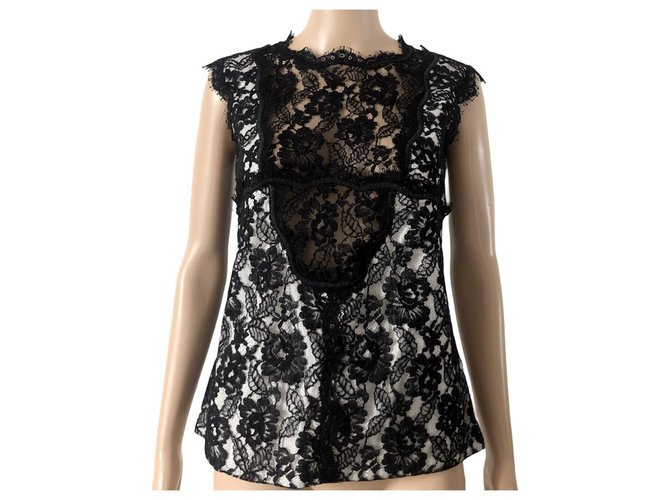 Tops Chanel Chanel Black Lace Top Size 38 FR