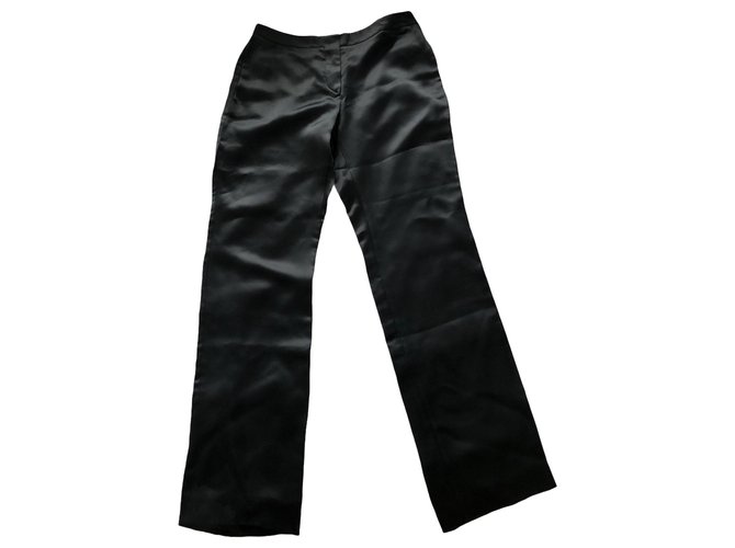 Pantalones chanel de satén negro Seda  ref.268425