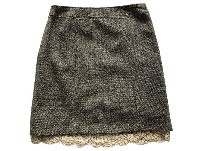 Chanel heather gray skirt Grey Wool  ref.268434