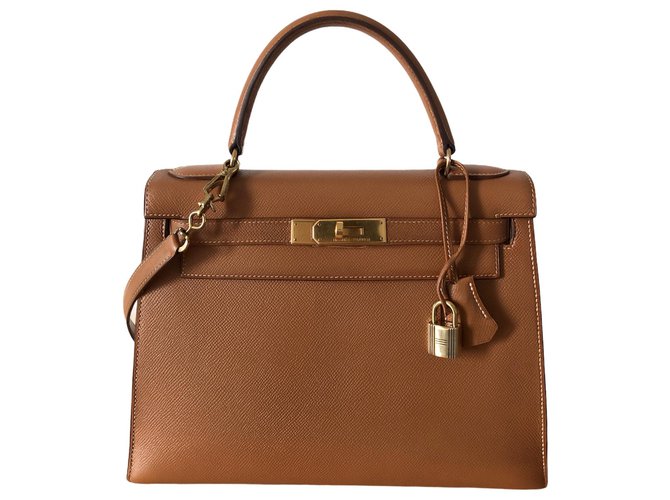 Hermès Hermes Kelly 28 en cuir Courchevel Gold Marron  ref.268486