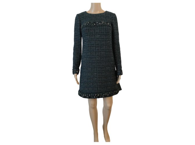 Chanel Green tweed dress Wool ref.268488 - Joli Closet