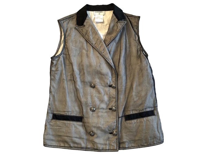 Chanel gray sleeveless jacket Grey Cotton  ref.268489