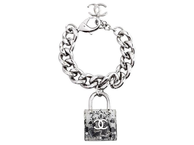 Chanel AW14 Bracelet cadenas en résine Métal Argenté  ref.268490