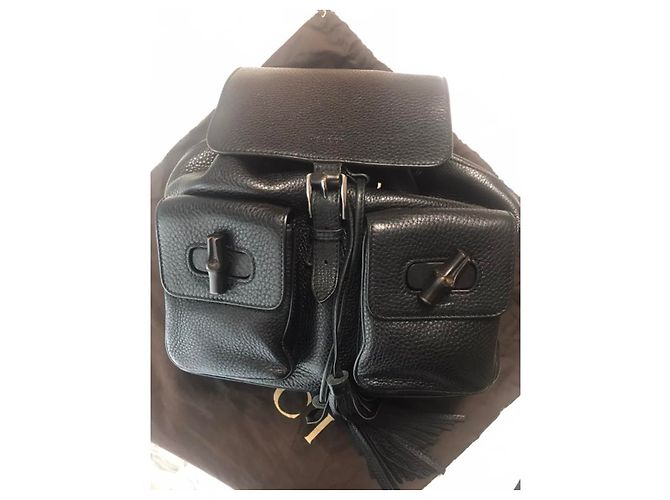 Zaino Gucci Black Leader Bamboo in pelle nera Nero