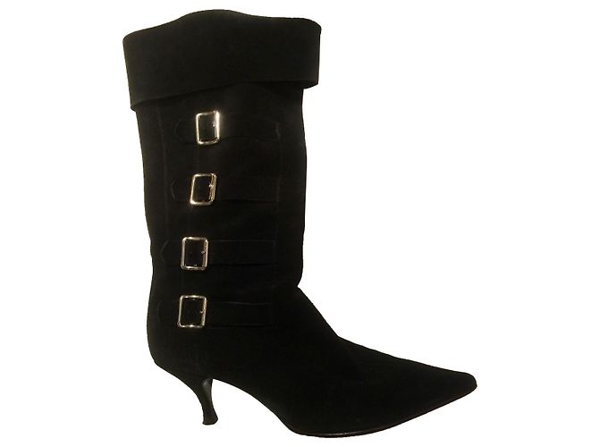 Stivali Marc Jacobs in camoscio nero con fibbie