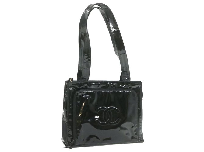 Pochette Chanel porté épaule Cuir vernis Noir  ref.268576