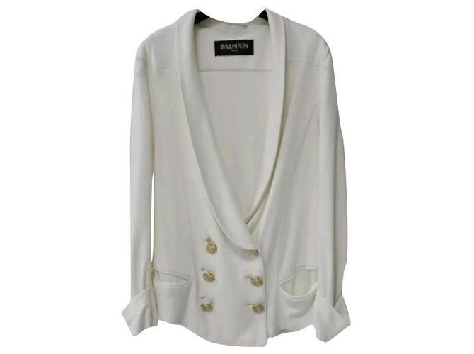 Balmain Golden Buttons lined Breasted Viscose  Jacket Sz 36 White  ref.268691