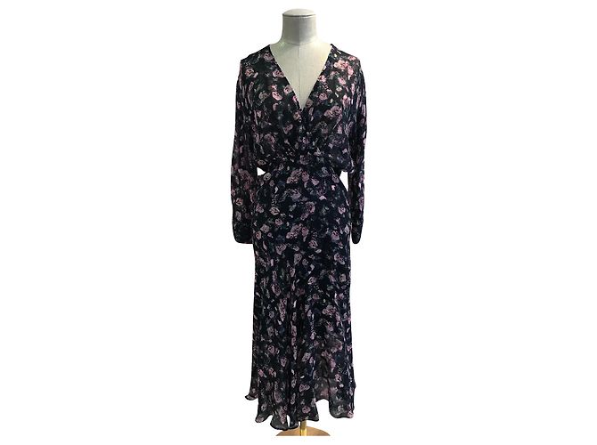 Iro Blumenkleid mit langen Ärmeln schwarz rosa Pink