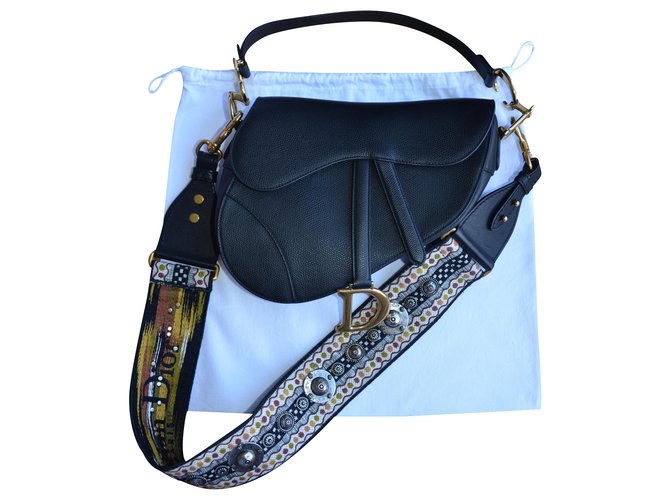 Dior Saddle bag with shoulder strap Black Multiple colors Gold hardware Leather  ref.268760
