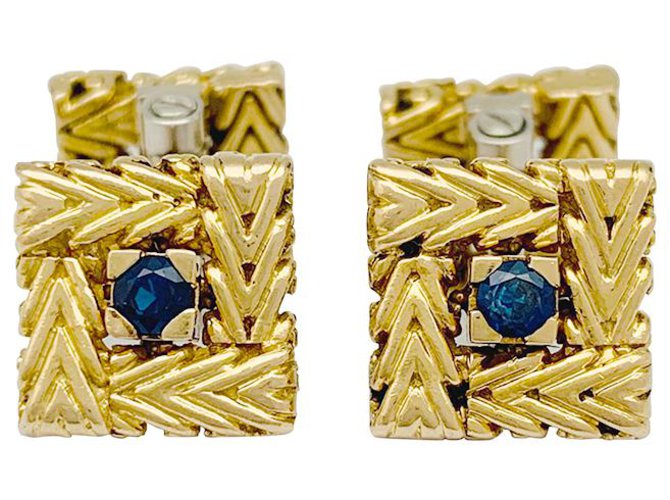 Autre Marque Van Cleef & Arpels cufflinks two golds and sapphires. White gold Yellow gold  ref.268796