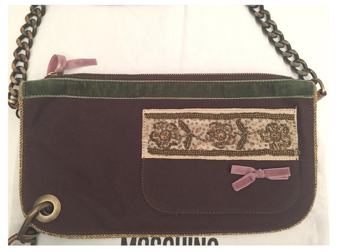 Moschino Handbags Dark brown Leather Velvet Cloth  ref.268866