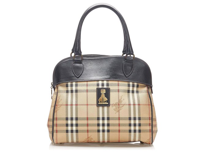 Burberry Brown Haymarket Check Canvas Handbag Multiple colors Beige Leather Cloth Pony-style calfskin Cloth  ref.268957