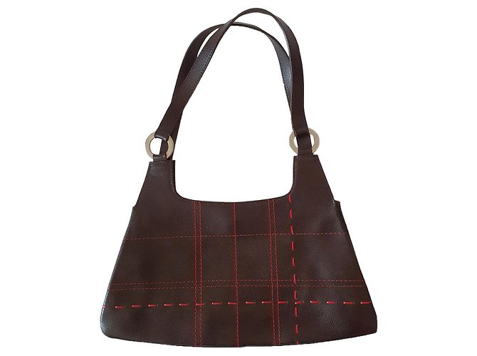 Borsa Pennyblack (MAX MARA) in pelle marrone con cuciture rosse Marrone scuro