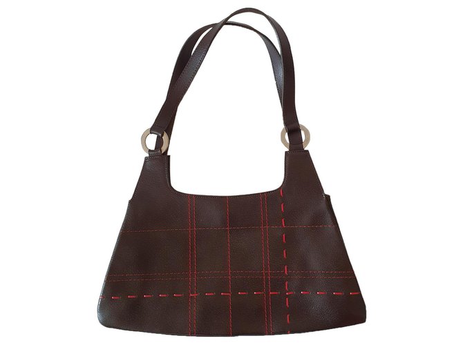 Pennyblack bag (MAX MARA) in brown leather with red stitching Dark brown  ref.269018