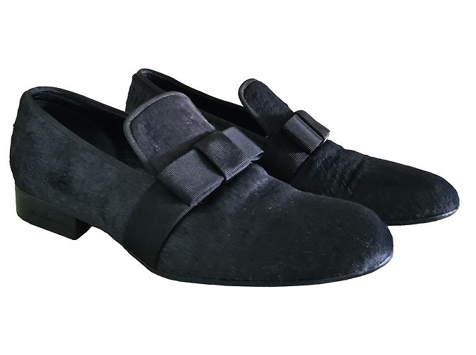 Sapatilhas Céline em couro de pônei pretas com laço Preto