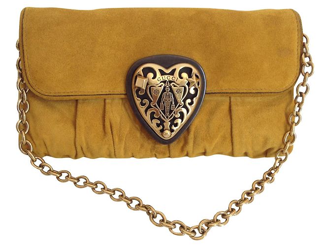 Gucci Clutch Tasche Leder Senfgelb