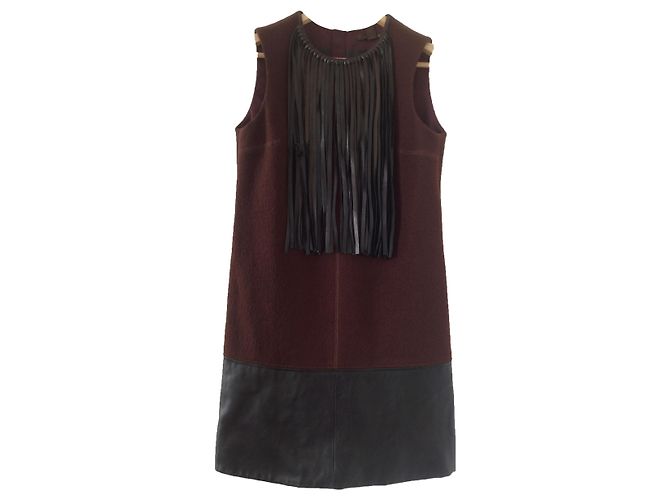Louis Vuitton Kleid aus Wolle und Lammfell Dunkelrot Bordeaux