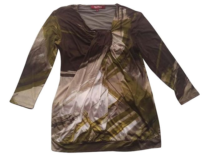 Max Mara Gemusterter Viskosepullover Olivgrün M