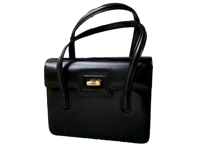Bolsa Gucci de couro preta com alça de bambu Preto