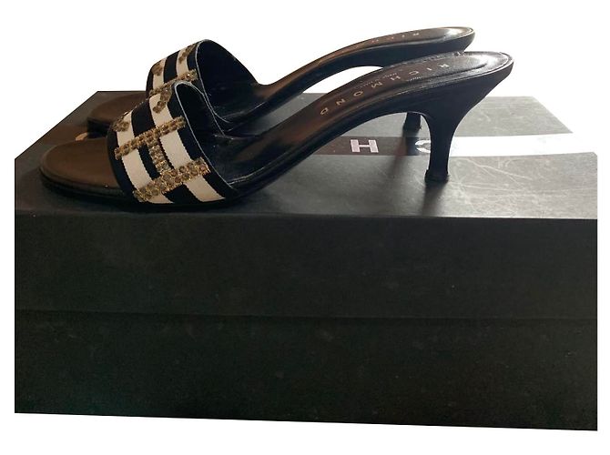 Sandali John Richmond Bianchi e Blu Scuro in Pelle e Tessuto 38 Bianco