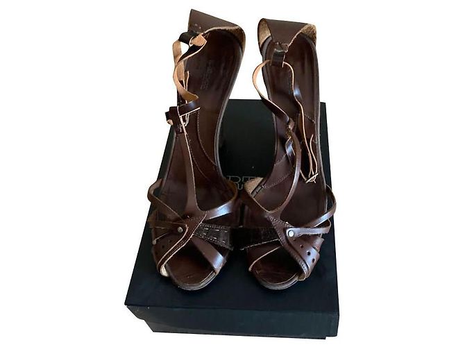 Sandali Sportmax Marroni in Pelle e Tessuto Marrone